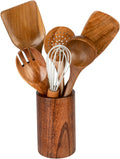 Wooden Utensils for Cooking 7pcs Natural Acacia Set - Gentle on