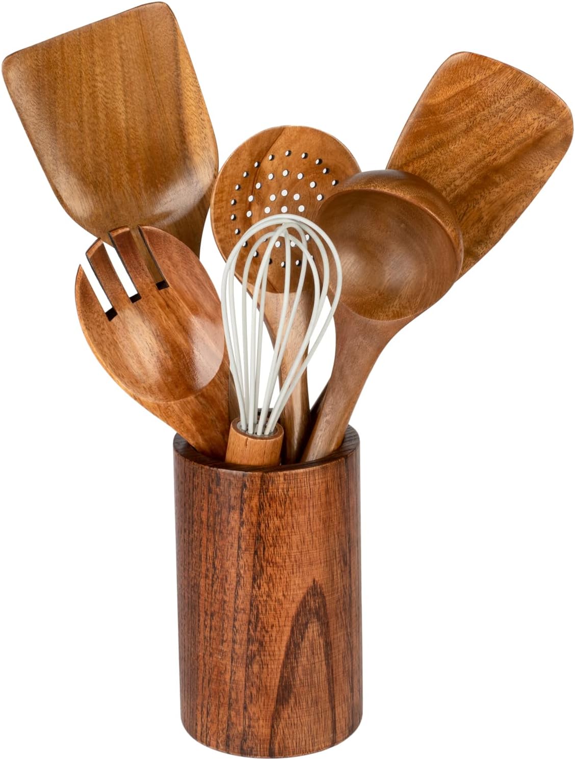 Wooden Utensils for Cooking Set - 7pcs Natural Acacia Wood