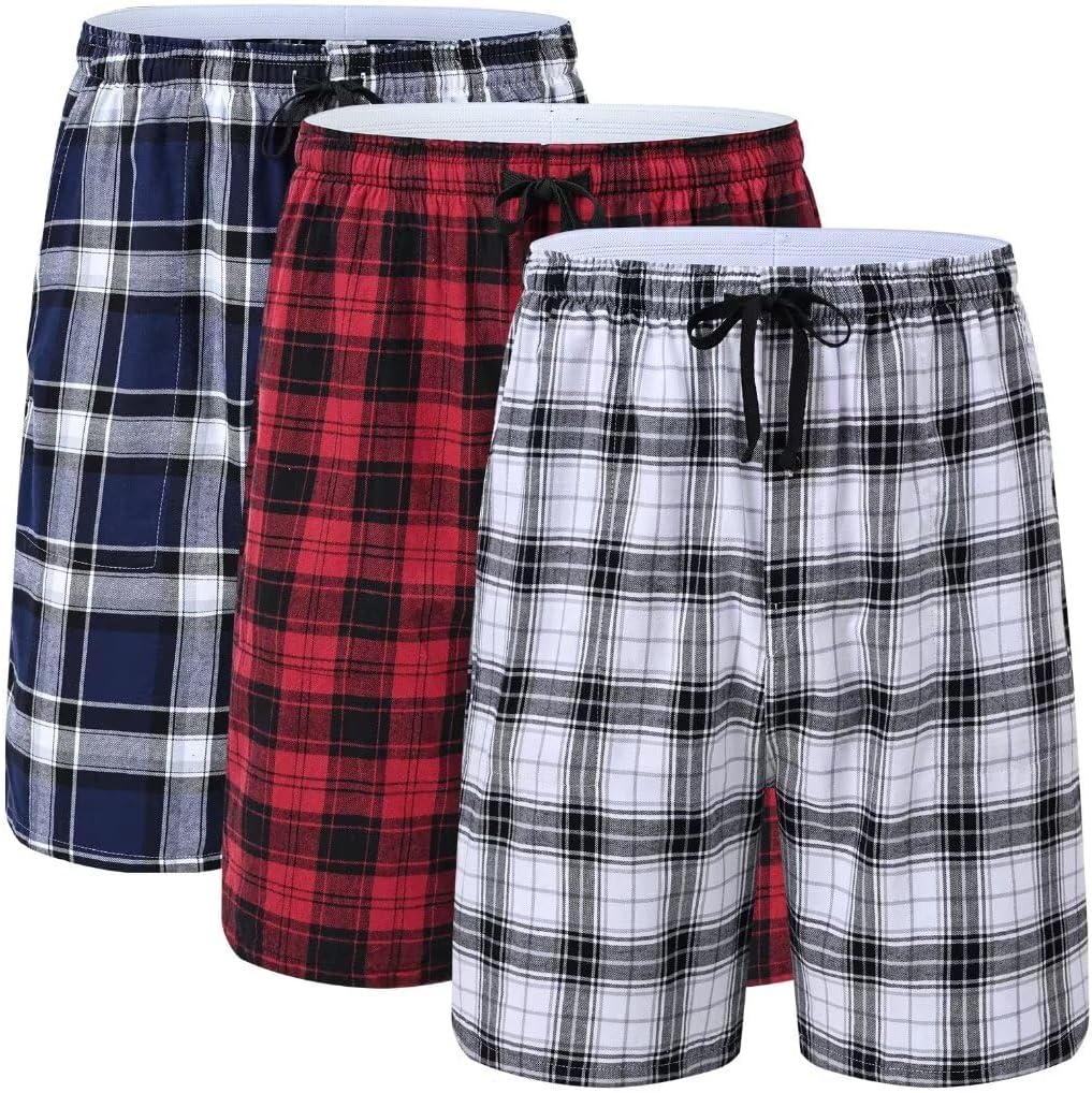 Men's Pajama Short 3-Pack Woven Cotton Plaid Sleepwear Shorts