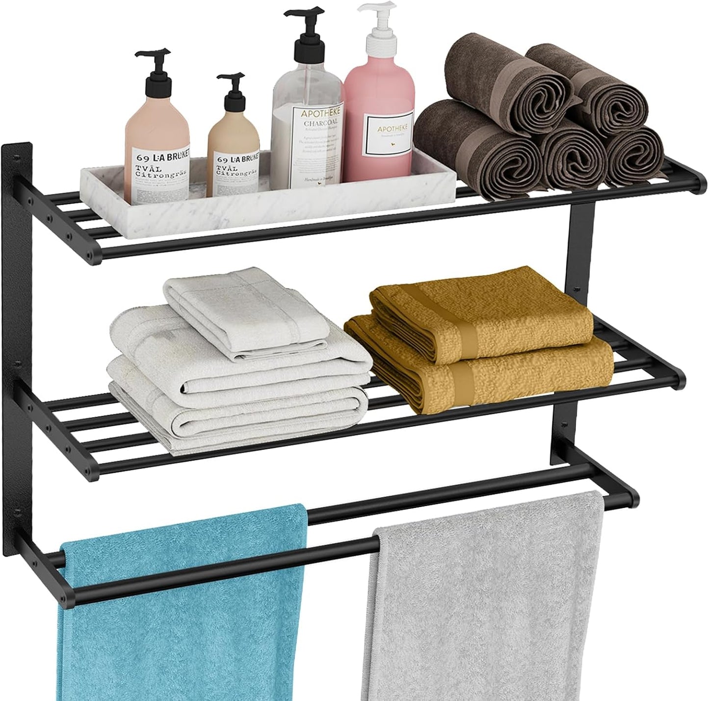Durable 3 Tier Towel Rack for Bathroom with Double Towel Bar