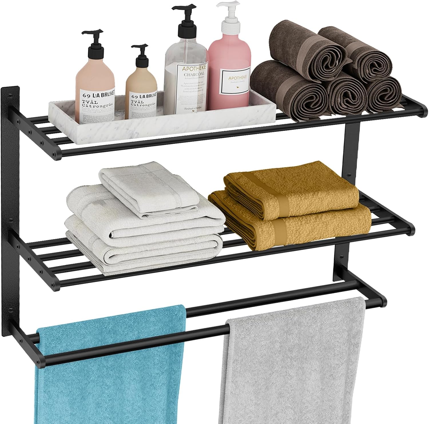 Durable 3 Tier Towel Rack for Bathroom with Double Towel Bar