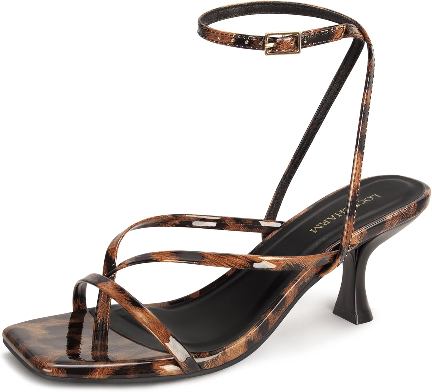 Women's Kitten Heel Strappy Open Square Toe Thong Ankle Strap Heels