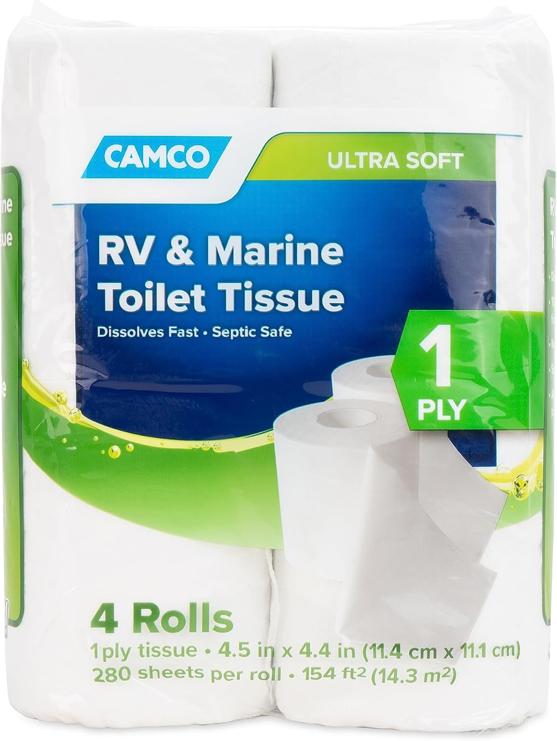 Camco RV Toilet Paper - Quick Dissolve, Septic Safe, Fragrance-Free