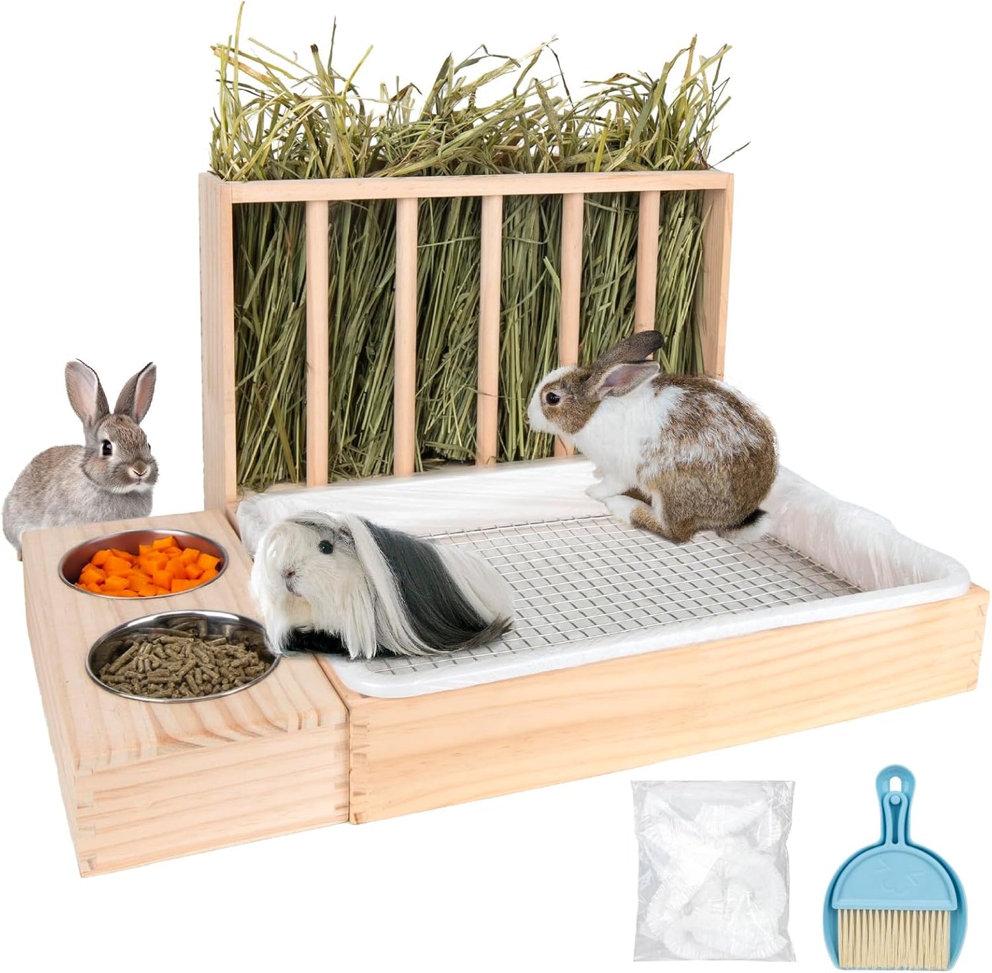 3 in 1 Rabbit Hay Feeder with Litter Box for Small Animals