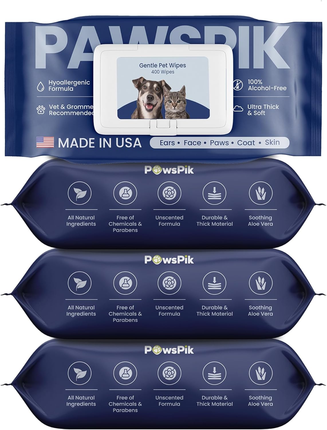 Premium Pet Wipes for Dogs & Cats - Made in USA, 400 pcs