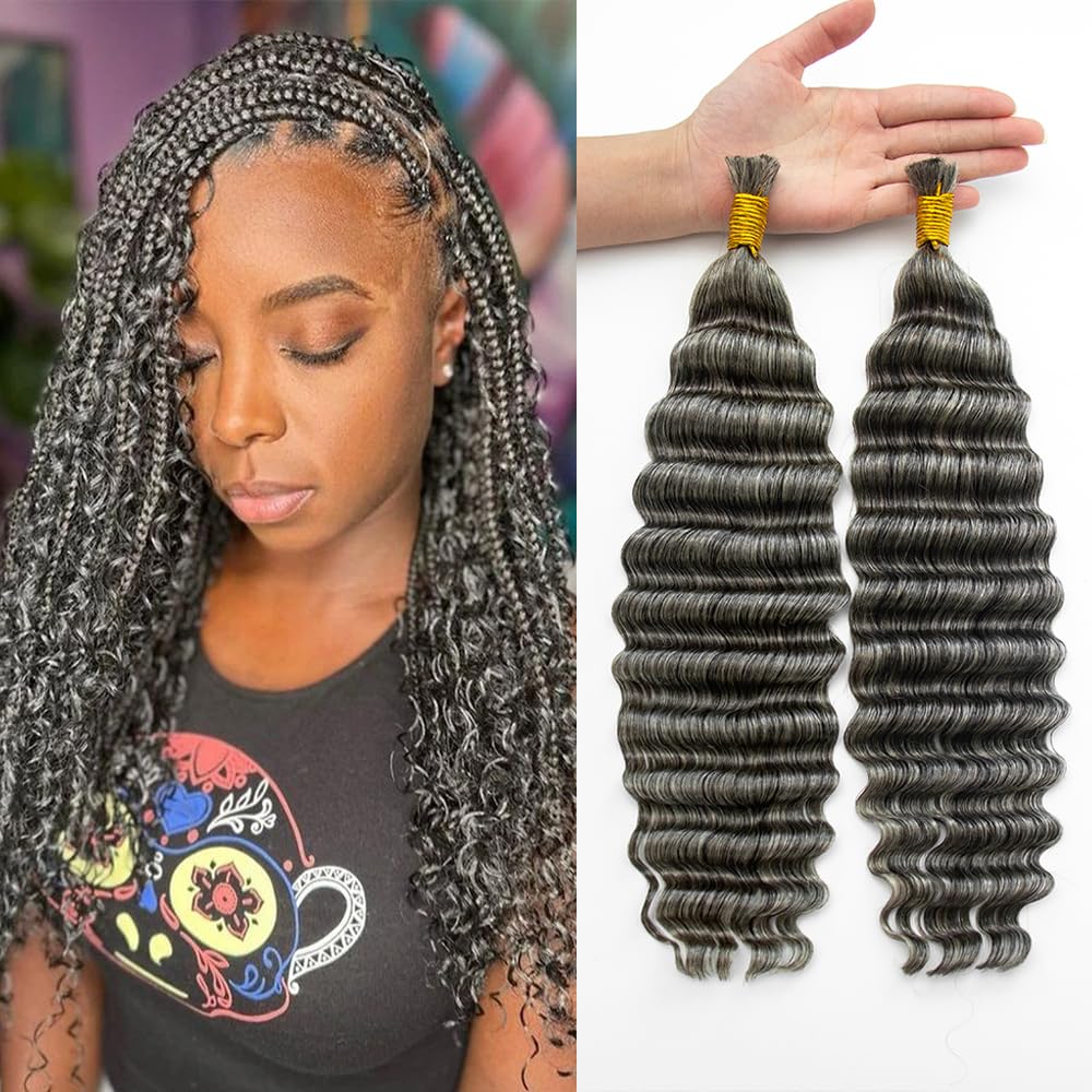 KRN Grey Braiding Human Hair Deep Wave Bulk for Stylish Braids