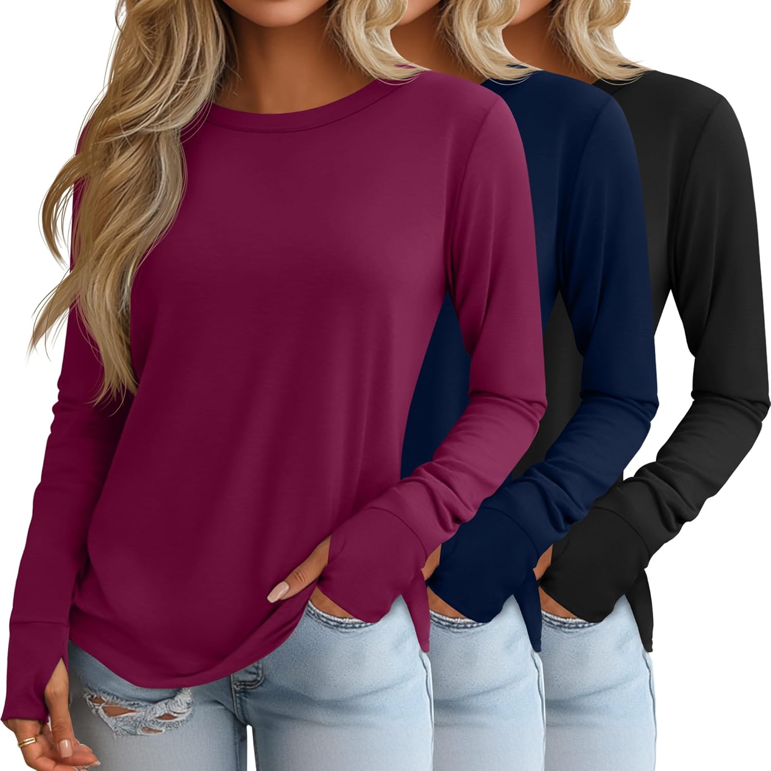 Huukeay Women's Long Sleeve Shirts with Thumb Holes - Trendy Tops