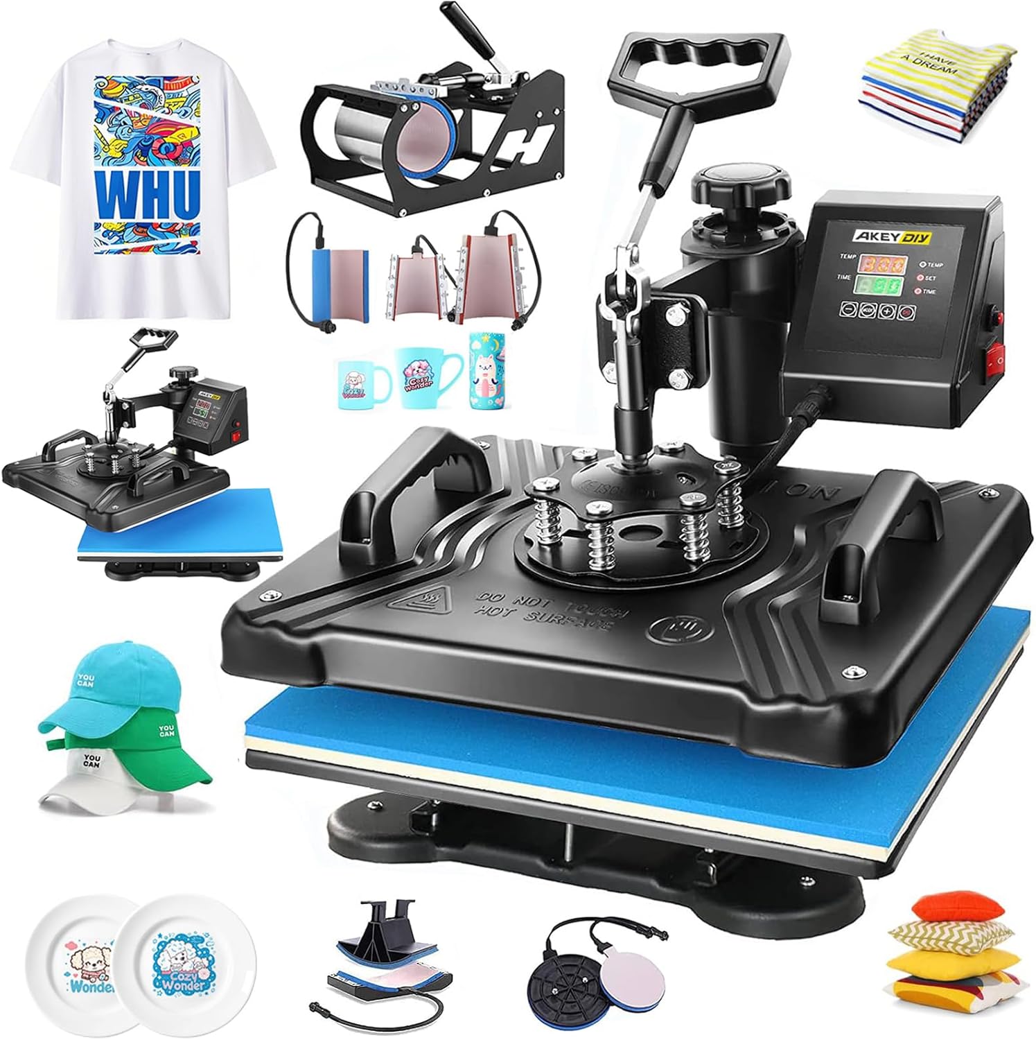 AKEYDIY Upgraded Heat Press Machine 8 in 1 Combo for T Shirts