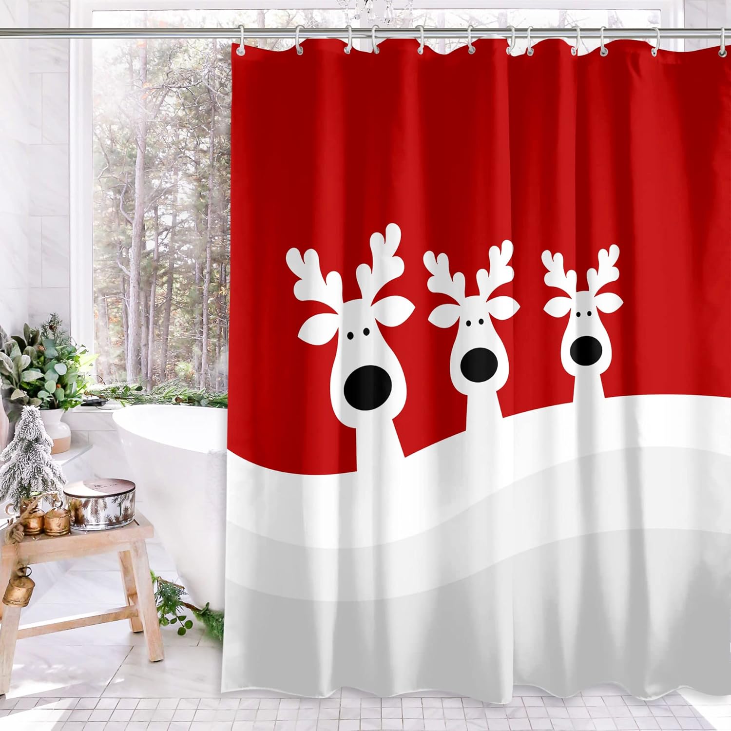 Festive Elk Shower Curtain - Winter Holiday Vibes!