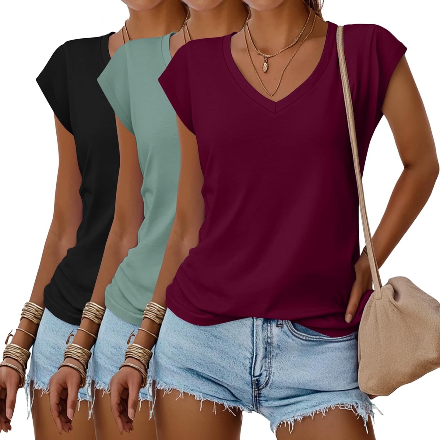 Huukeay 3 Pack Womens V Neck T Shirts for Summer Style