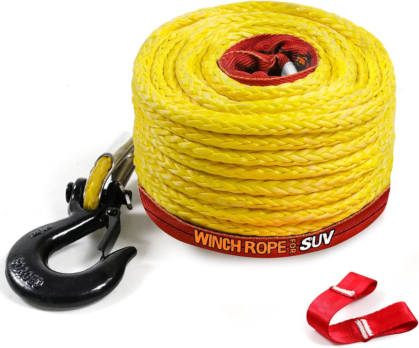 Synthetic Winch Rope 1/2 in x 92 ft with Forged Hook and Sleeve