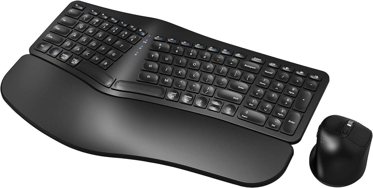 QUASIO Ergonomic Wireless Combo, Multi-Device, Rechargeable