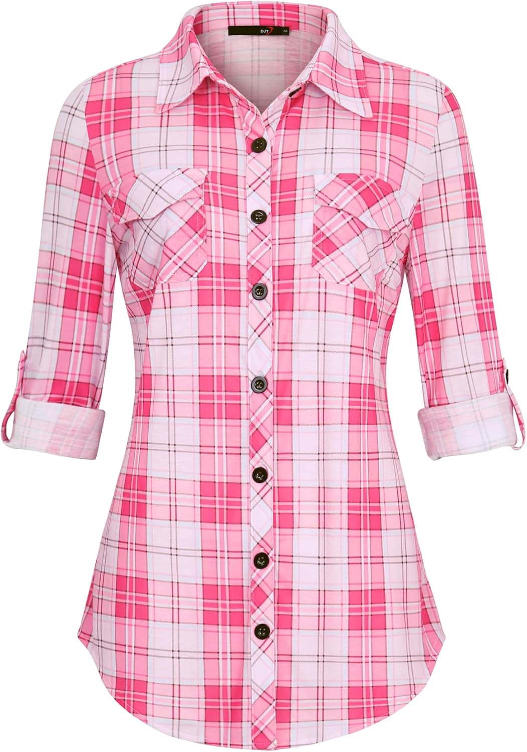 DJT Womens Soft Stretchy Knit Plaid Shirts for Every Occasion