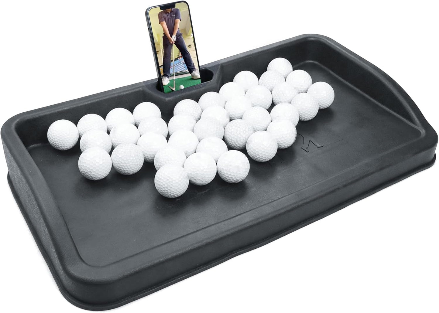 Golfupp Heavy Duty Ball Tray - Record Swing & Hold Phone - 100 Ball Cap - Impact Resistant