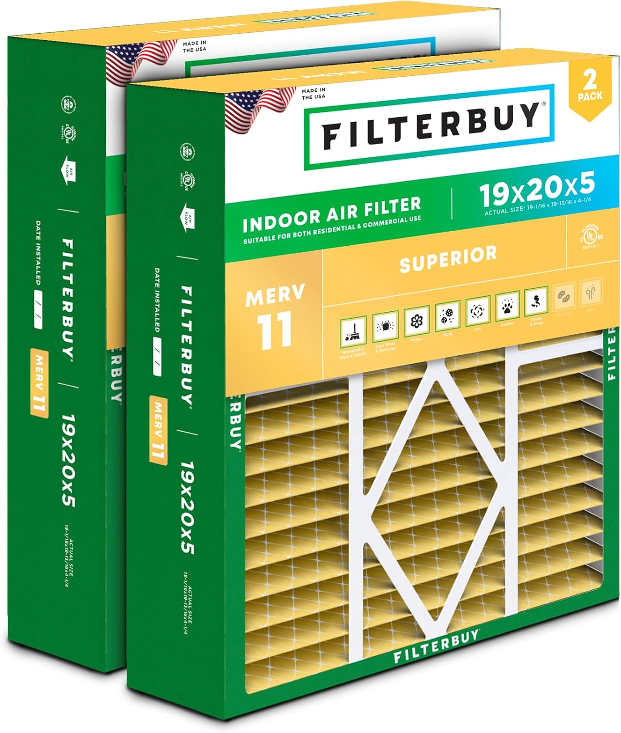 Filterbuy 19x20x5 Air Filter MERV 11 for Pet & Allergy Defense