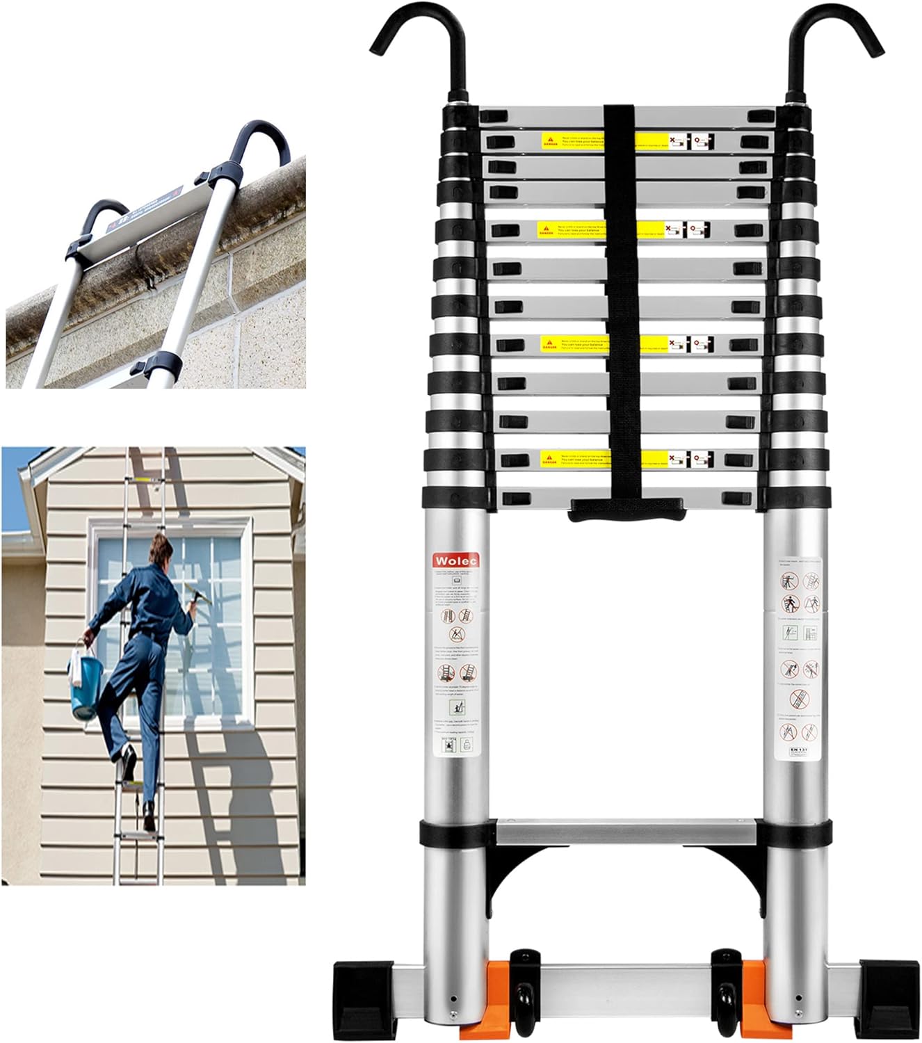16.5 FT Telescoping Ladder with Hooks for Home and Outdoor Use