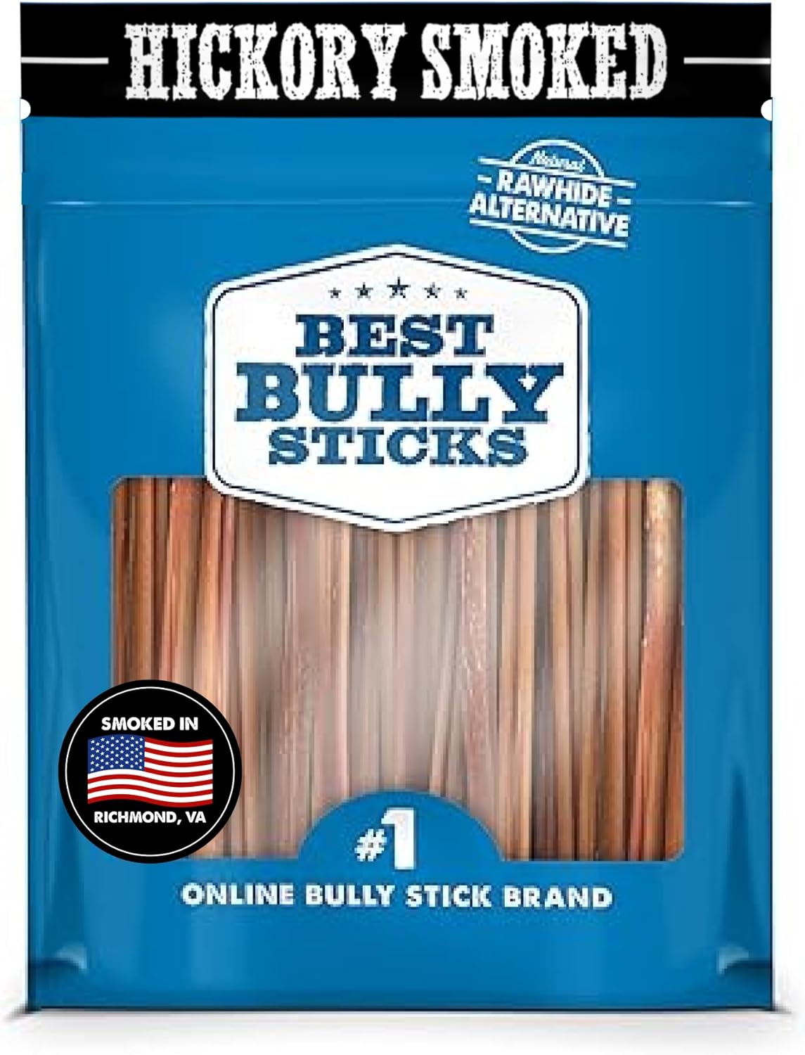 Natural Hickory Smoked 6 Inch Bully Sticks for Dogs - 20 Count