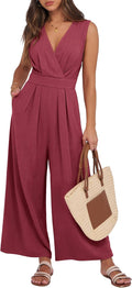Women Summer Linen Blend Jumpsuit - Sleeveless V Neck Backless