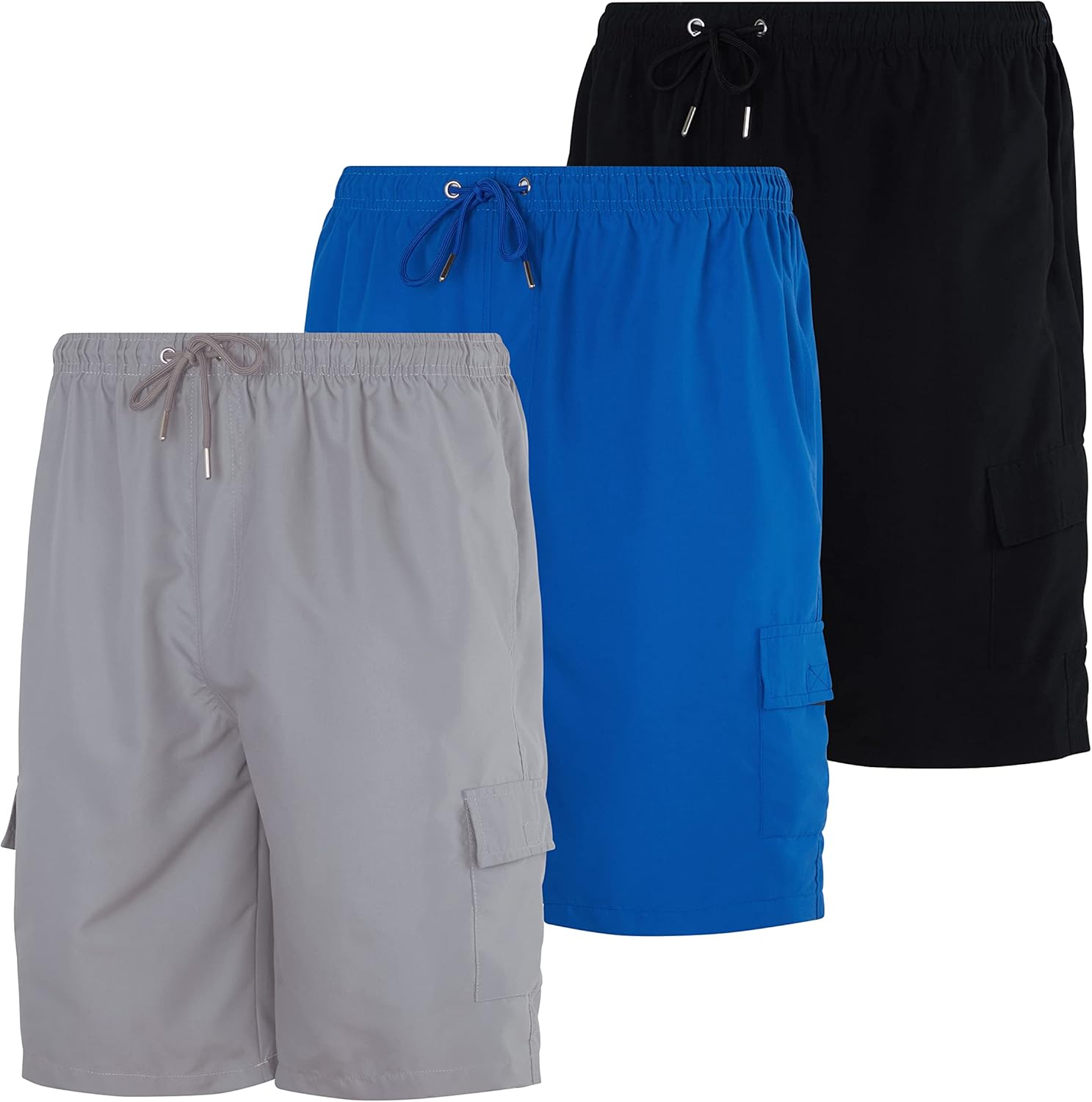 Men's Cargo Swim Trunks with Pockets & Mesh Lining - 3 Pack