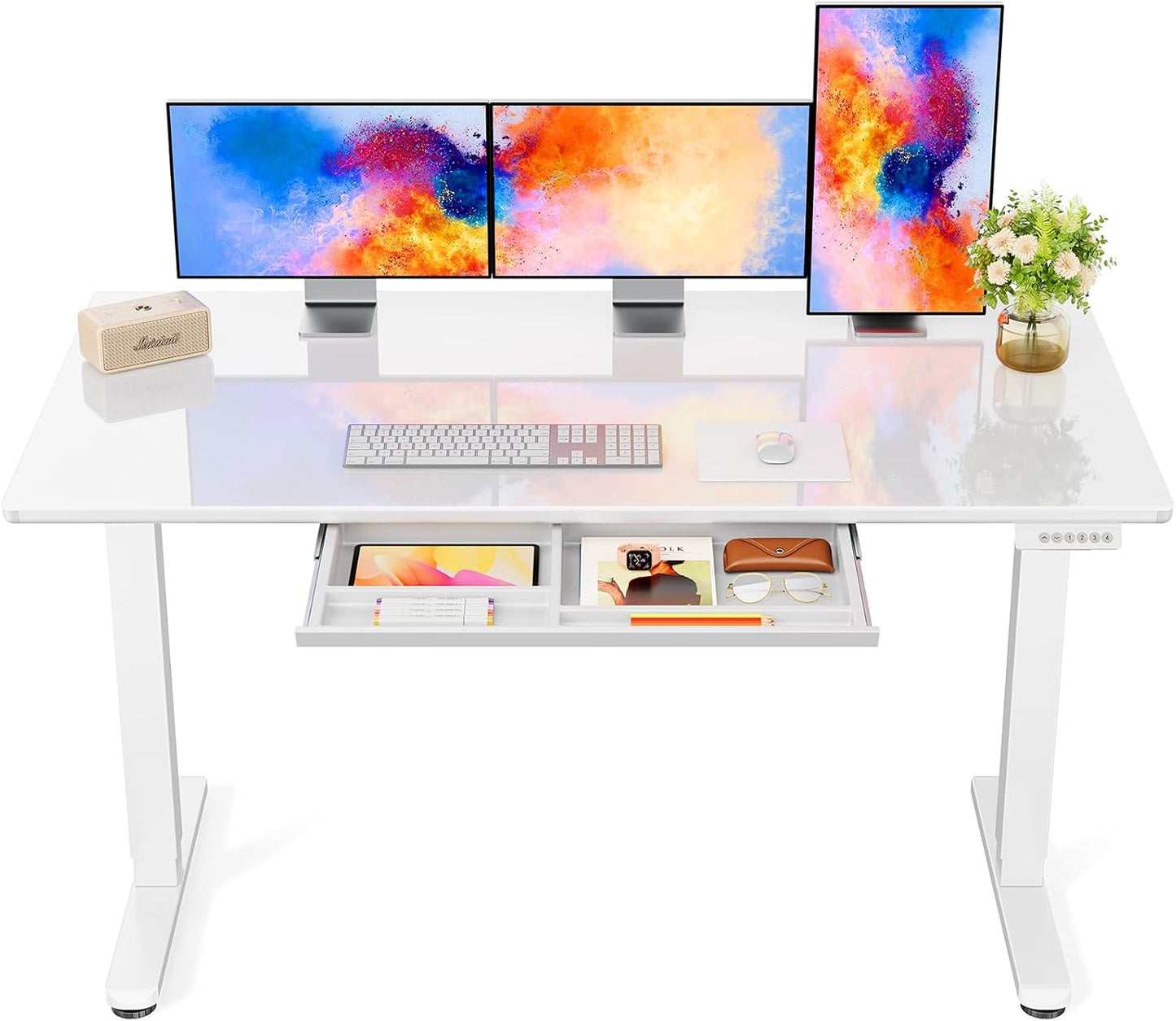 Height-Adjustable Glass Desk - Sleek & Ergonomic!