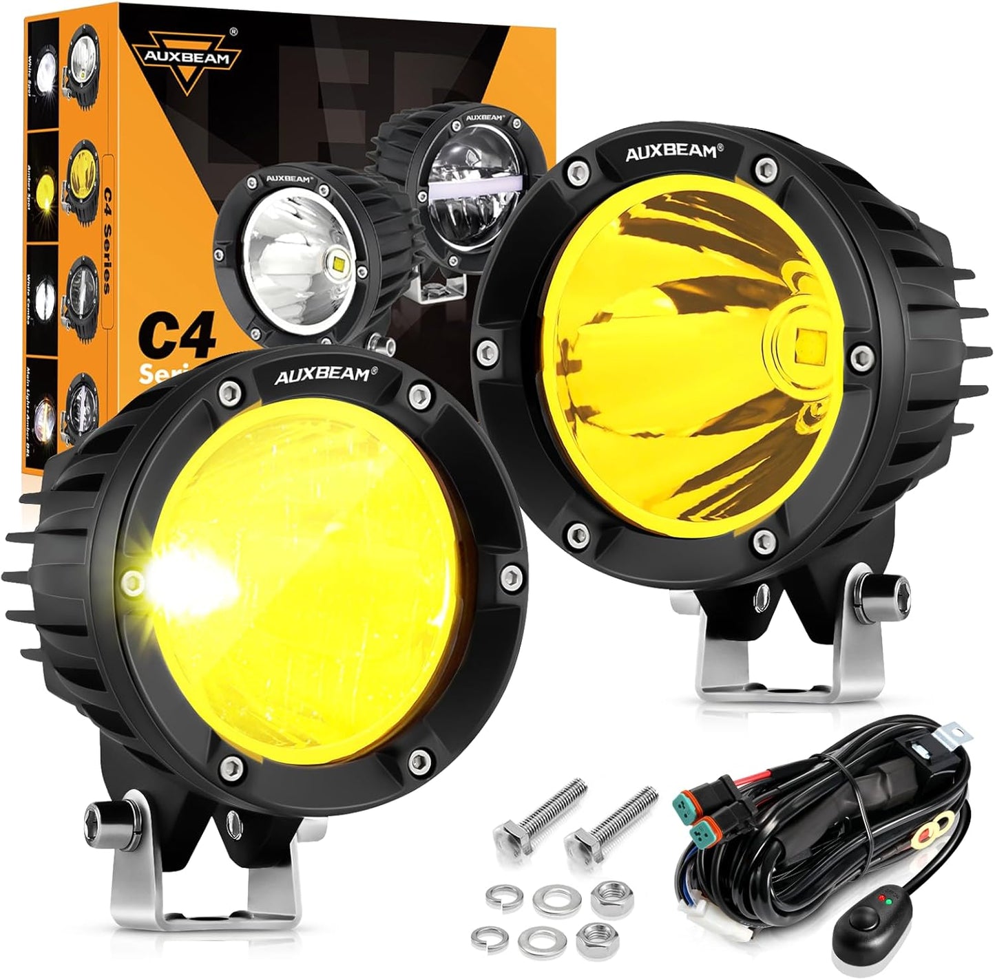 Auxbeam 4 Inch 72W Amber Fog Lights for Offroad Vehicles