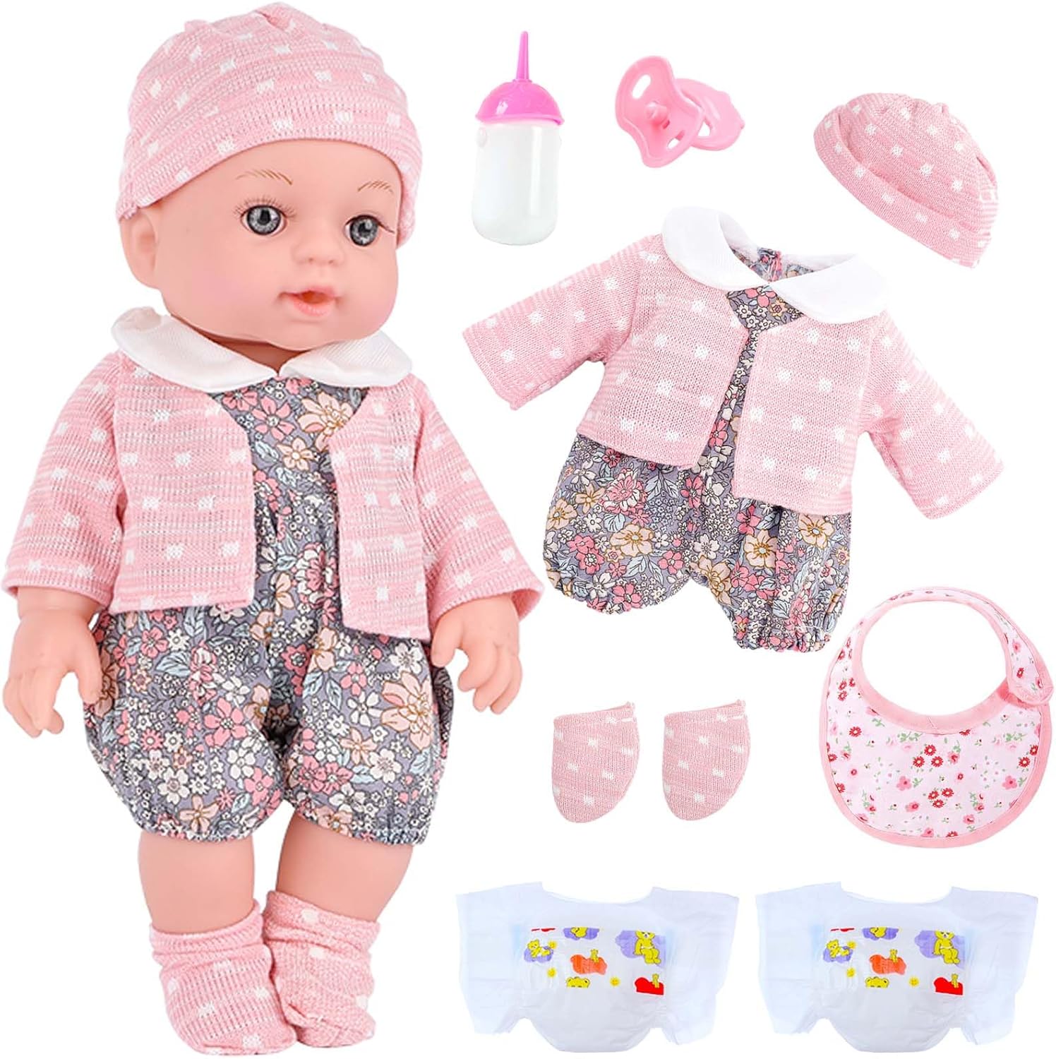 12 Realistic Newborn Baby Doll Set - Complete with Accessories & Clothes - Perfect Gift Idea!