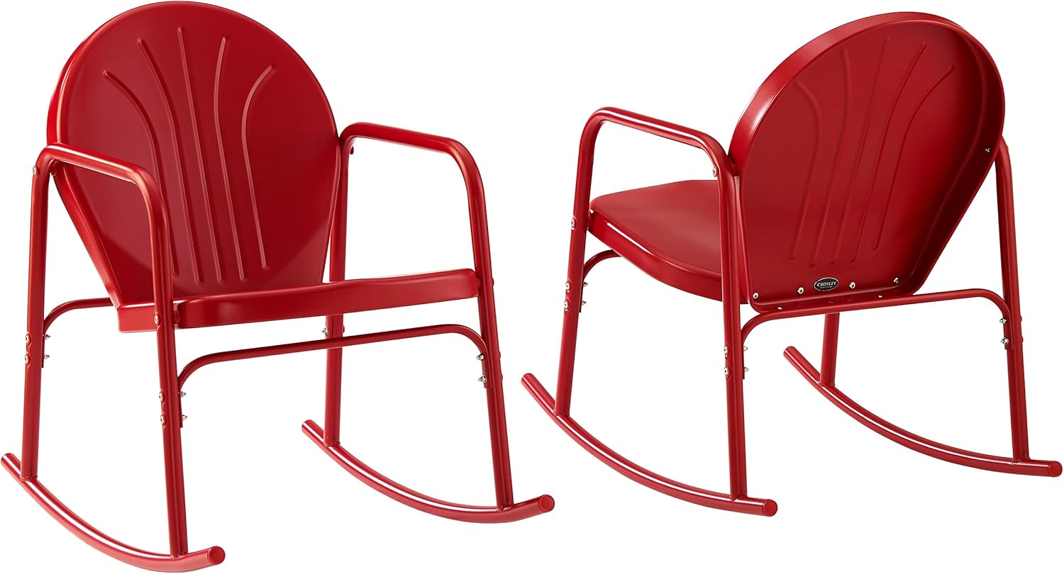 Griffith Retro Outdoor Rocking Chairs Set - Bright Red