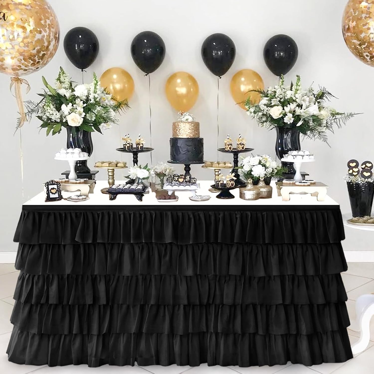 Elegant 14ft Black Tulle Table Skirt for Stunning Events