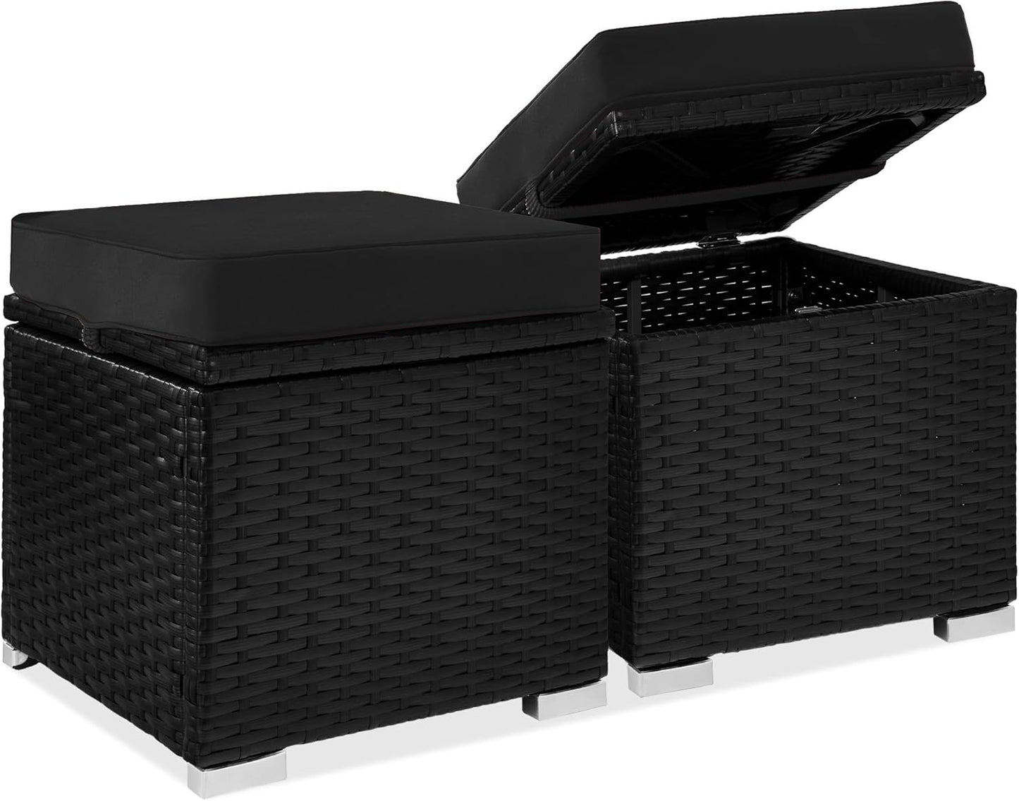Set of 2 Wicker Ottomans for Outdoor Furniture and Storage