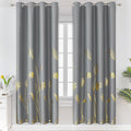 Estelar Textiler Gold and Grey Blackout Curtains with Palm Pattern