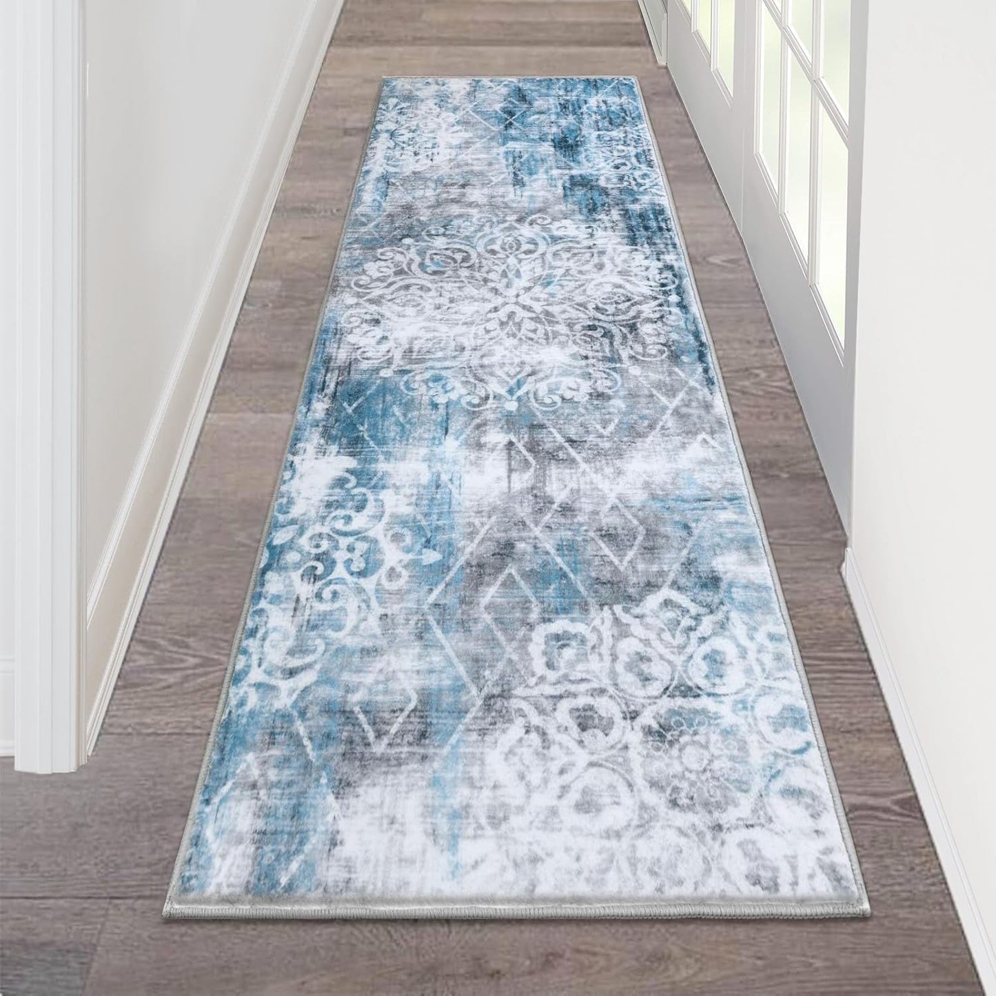 HEBE Hallway Runner Rug 2ftx6ft Vintage Distressed Non Slip