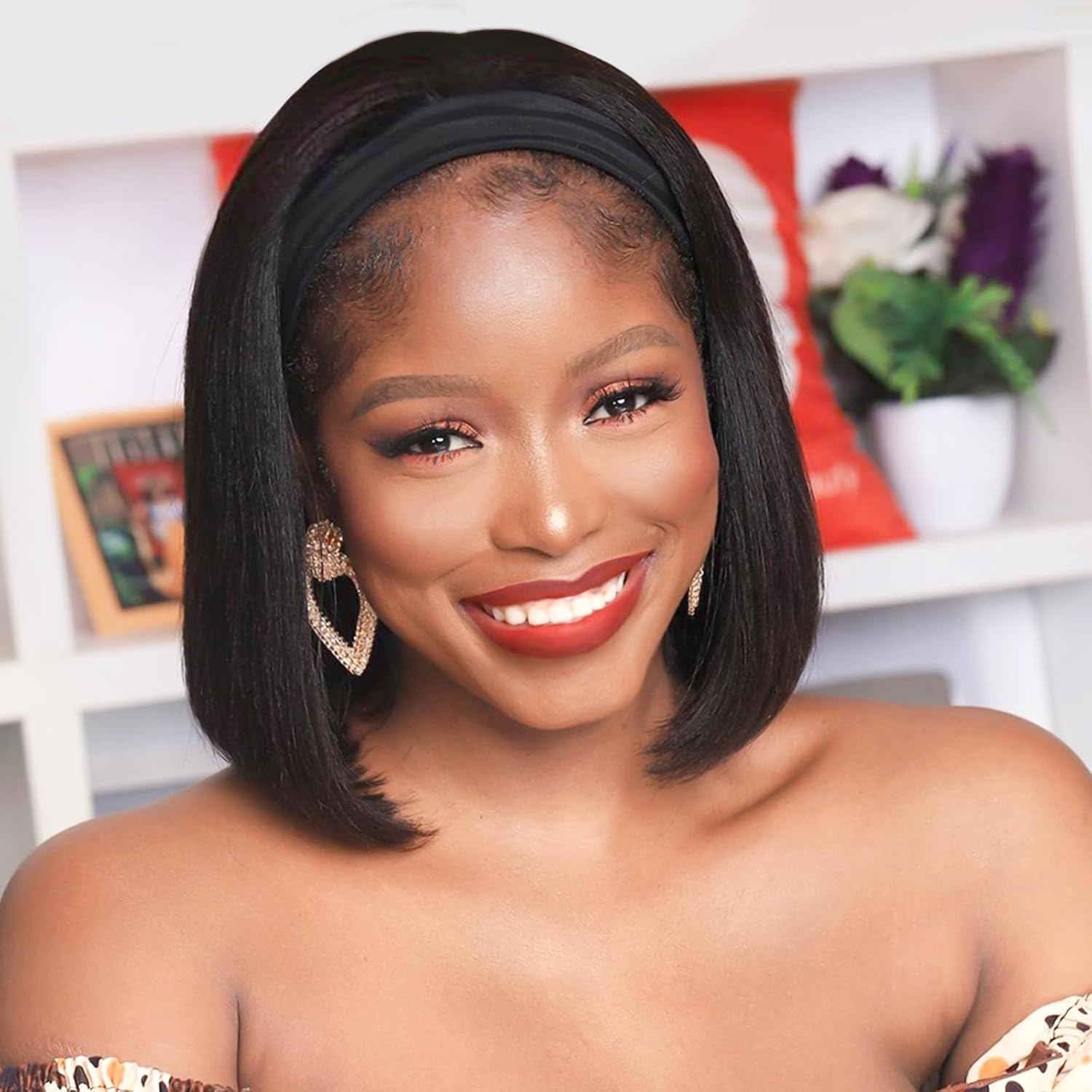 AISI QUEENS Headband Wig Human Hair for Black Women Bob Wigs