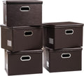 Large Stackable Storage Boxes with Lids 5-Pack - Brown Fabric Bins