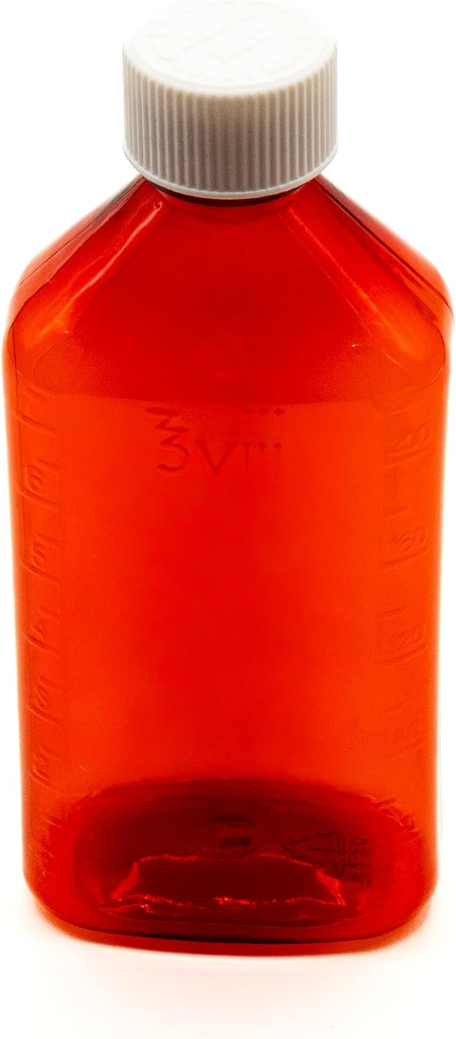 Pharmacy Oval Bottle Amber 8 oz with CR Caps for Secure Storage