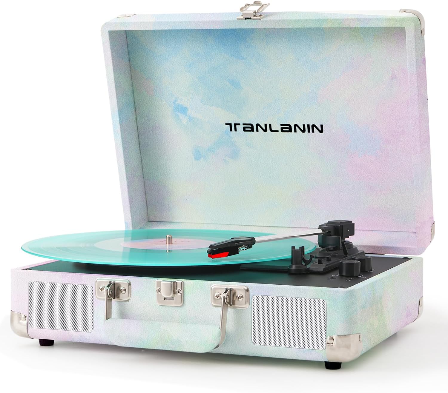 Watercolor Vinyl Record Player with Treble & Bass Control