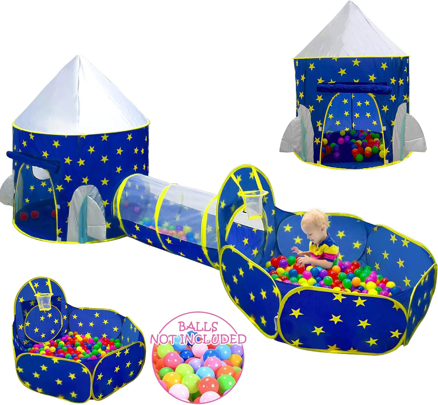 3pc Kids Play Tent: Ball Pit, Tunnel & Princess Tents - Indoor & Outdoor Fun