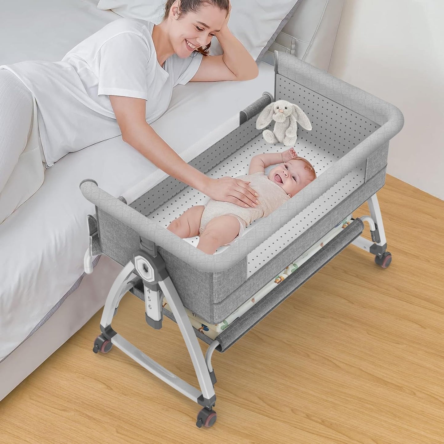 Inaya Baby Bedside Bassinet with Adjustable Height & Safety Features