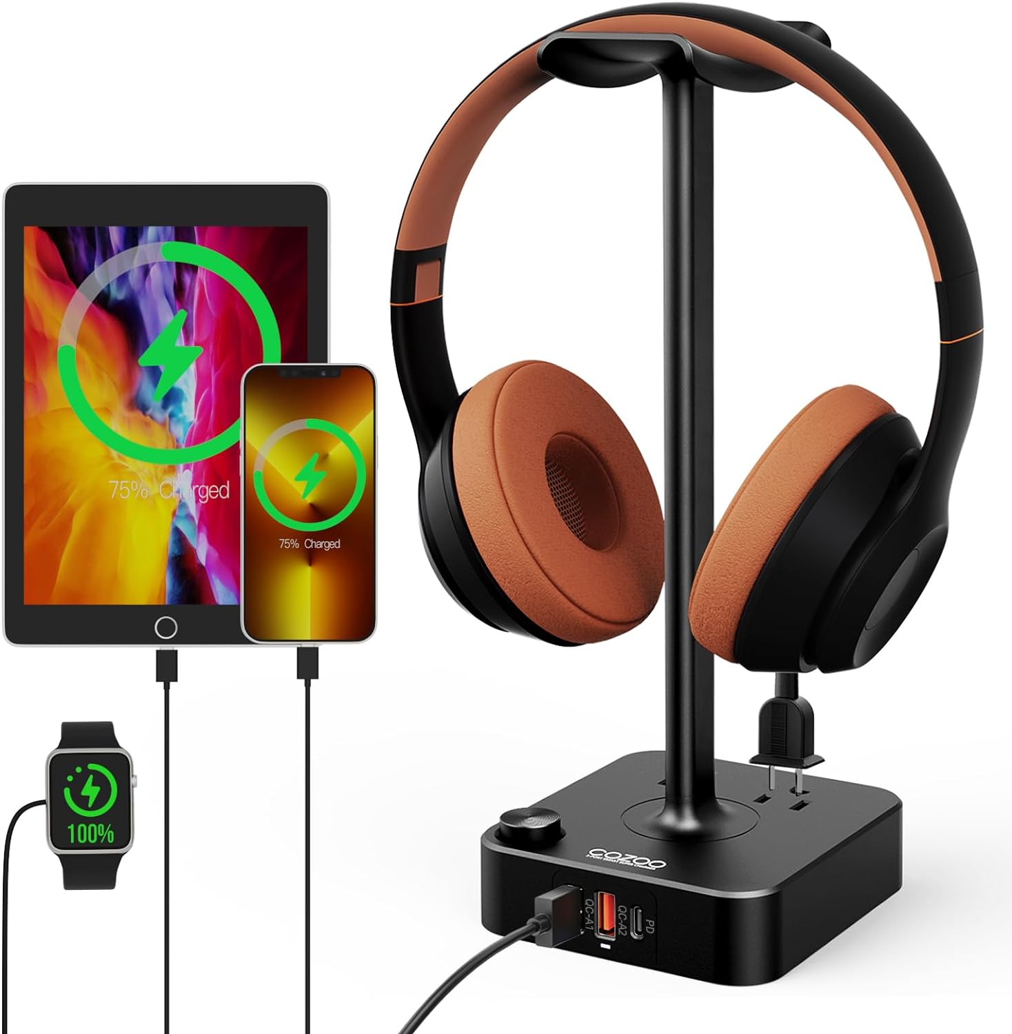 COZOO Headphone Stand with USB Charger - Gaming Essential