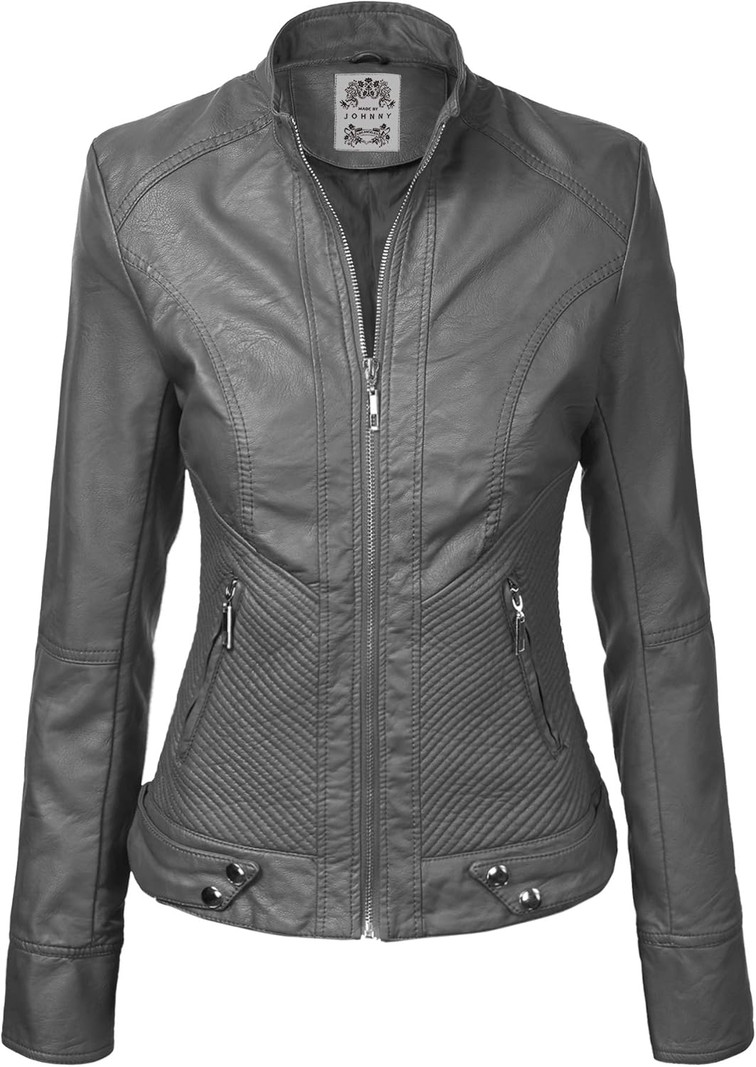 Made By Johnny Womens Faux Leather Zip Up Moto Biker Jacket