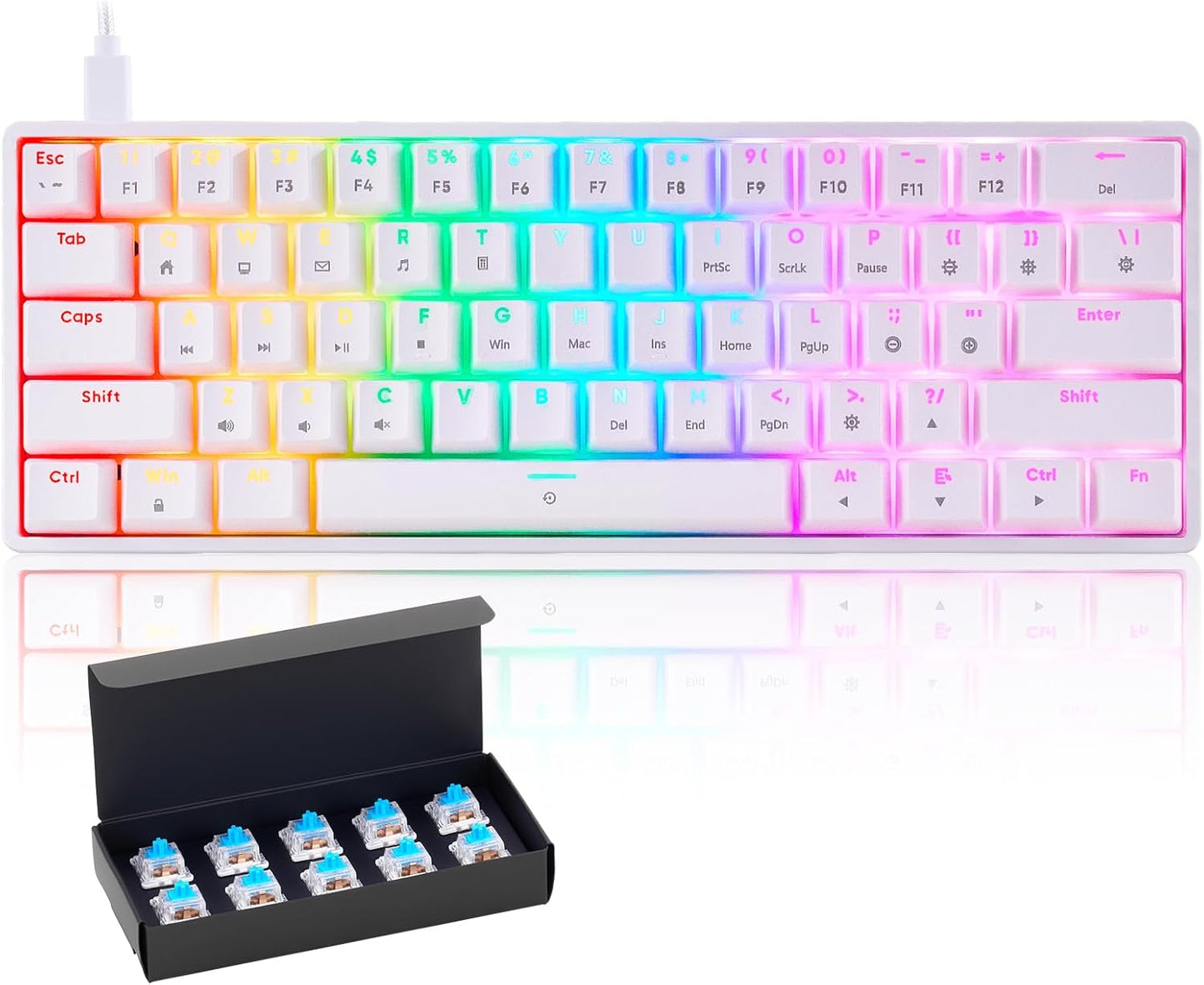 Mechanical 60% Keyboard RGB Compact Mini 61 Key Blue Switch