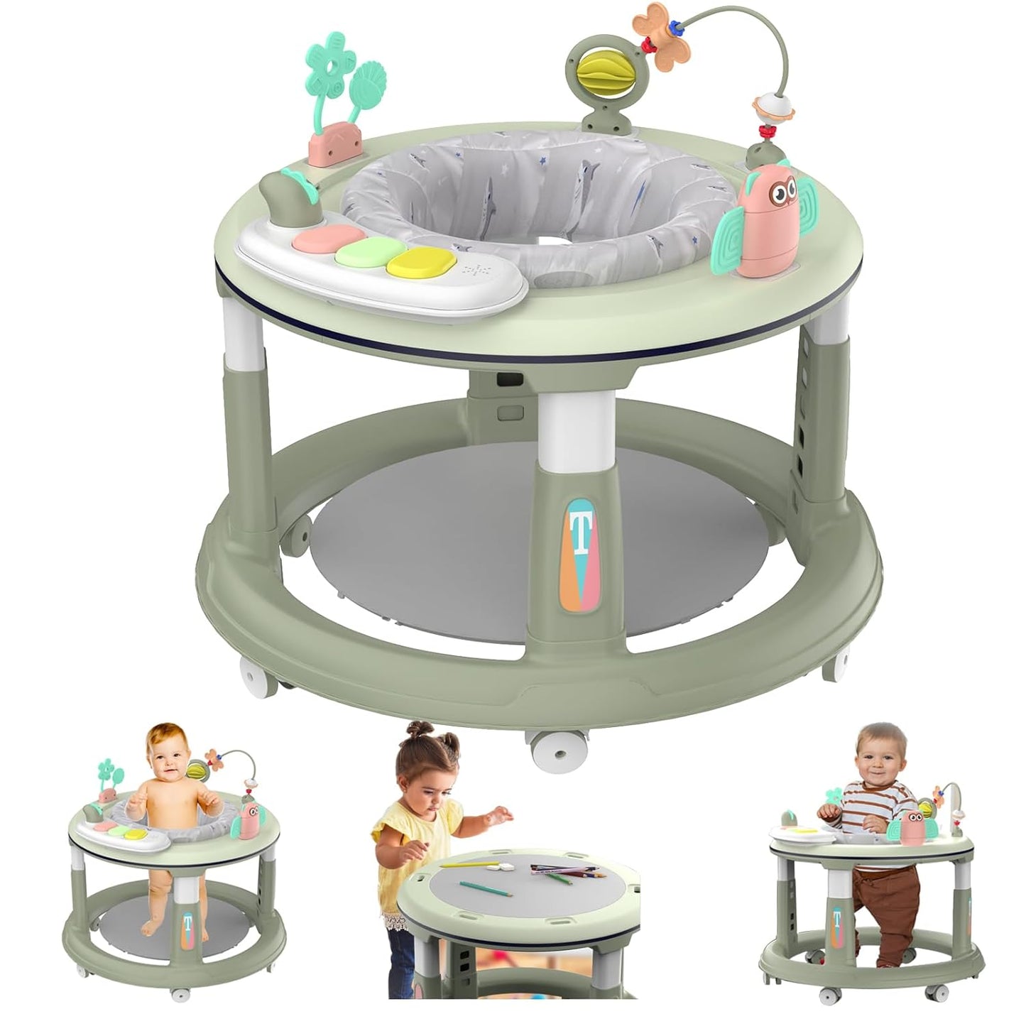 Qizhi-Bear Baby Walker: 5 Heights, 360 Swivel Seat, Music & Toys! 