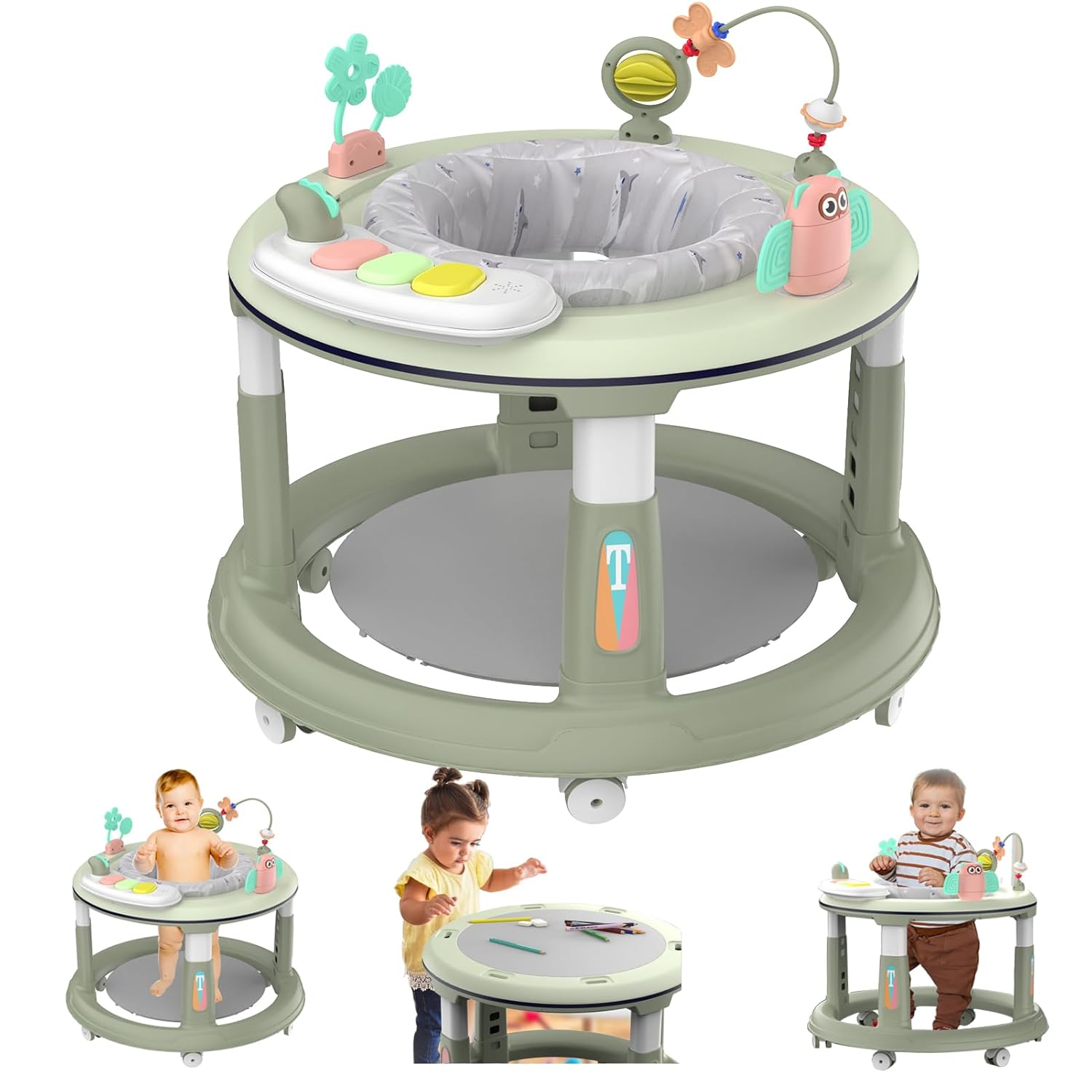 Qizhi-Bear Baby Walker: 5 Heights, 360 Swivel Seat, Music & Toys! 