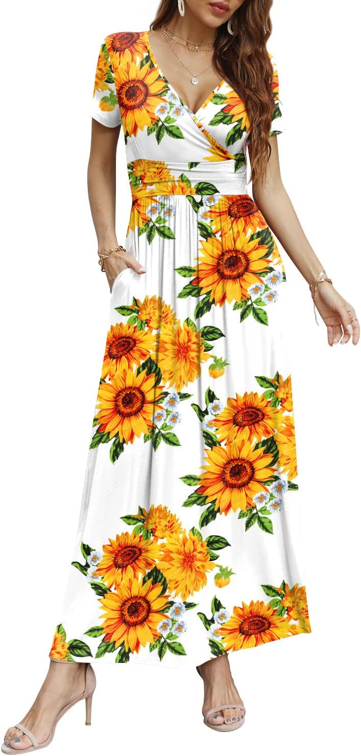 CATHY Women Short Sleeve Deep V-Neck Casual Long Dress Review