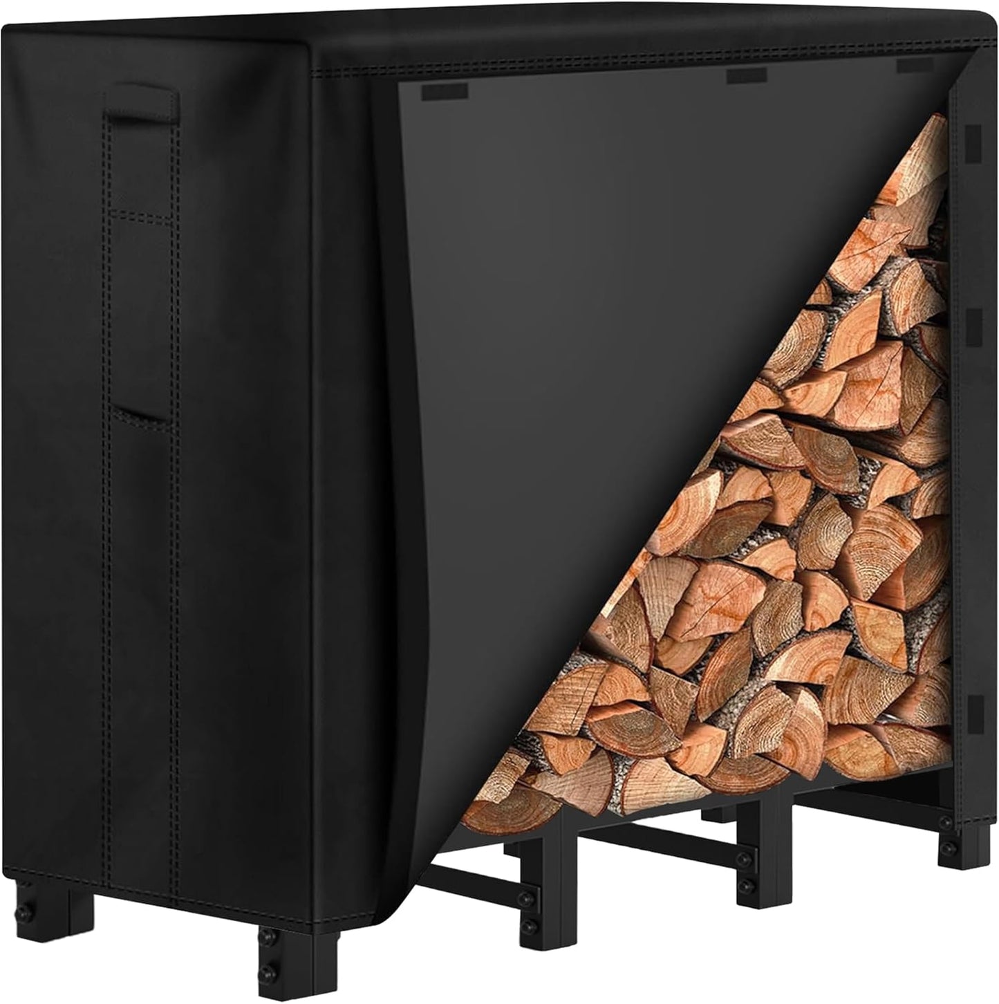 Amagabeli 4ft Firewood Log Rack with Weather Resistant Cover