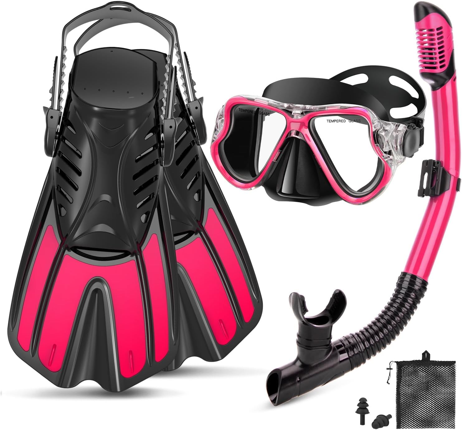 PIYAZI Snorkel Set: Panoramic View Mask, Dry Top Snorkel, Adjustable Fins