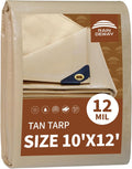 RAINDEWAY 10x12 ft Heavy Duty Tan Tarp - Durable Weatherproof Cover