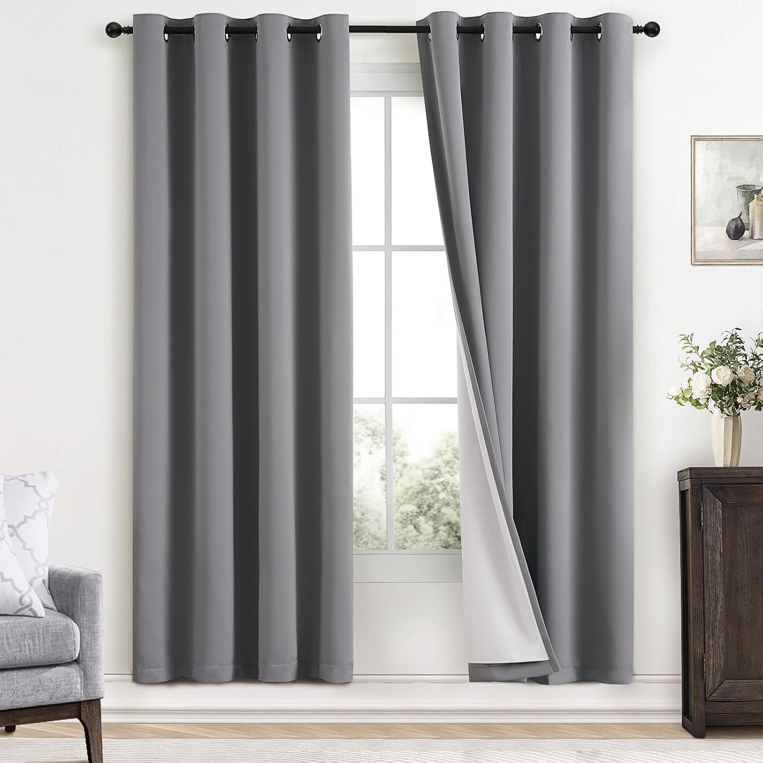 Yakamok Grey Room Darkening Blackout Curtains for Bedrooms