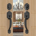 Double Front Door Lock Set Matte Black - Reversible Wave Handle