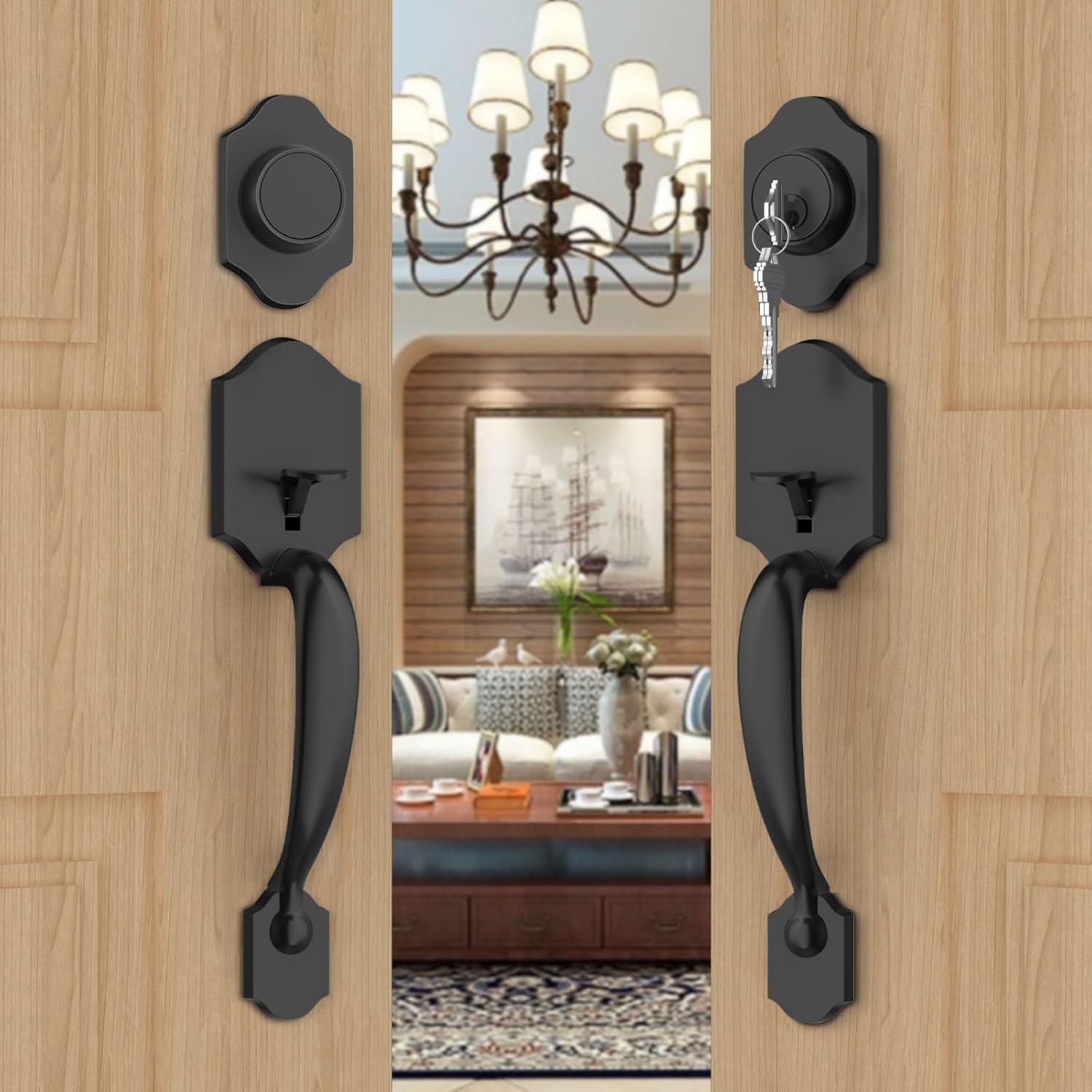 Goldenwarm Double Front Door Lock Set - Matte Black Hardware