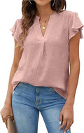 Blooming Jelly Womens White Blouse V Neck Ruffle Sleeve Flowy Tops